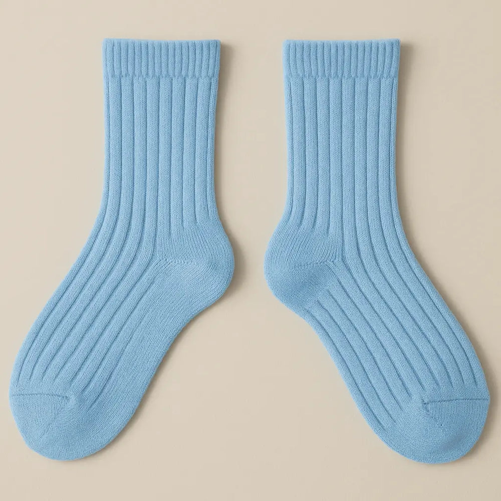 Chaussettes Enfants Couleurs Bleu Clair Coton Mi-Mollet paire