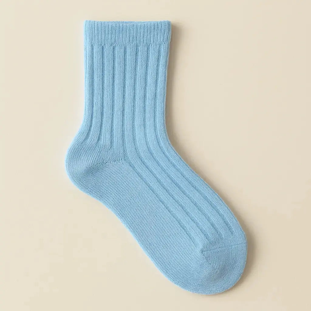 Chaussettes Enfants Couleurs Bleu Clair Coton Mi-Mollet vue à plat