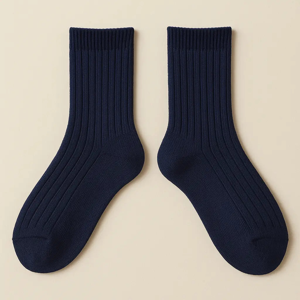 Chaussettes enfants Couleurs bleu marine en coton mi-mollet paire