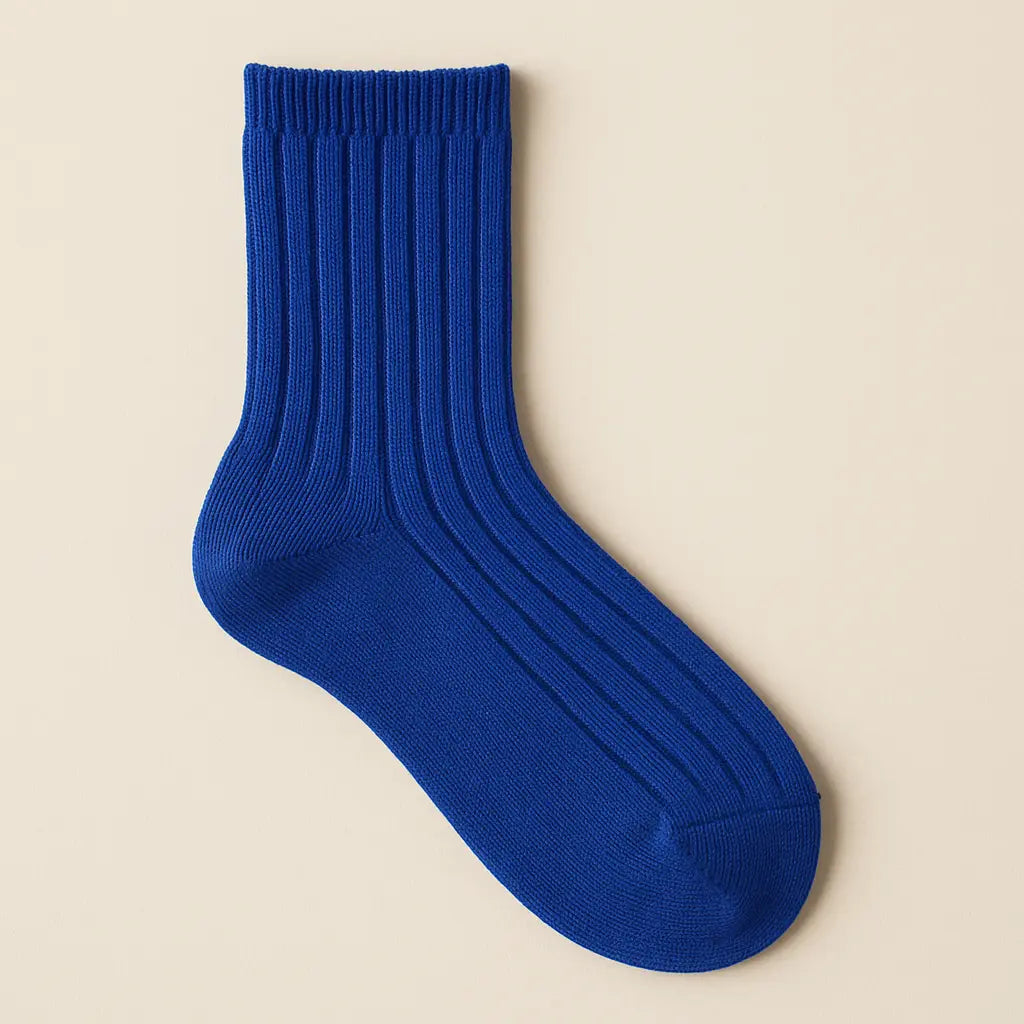 Chaussettes enfants Couleurs bleues en coton mi-mollet vue à plat