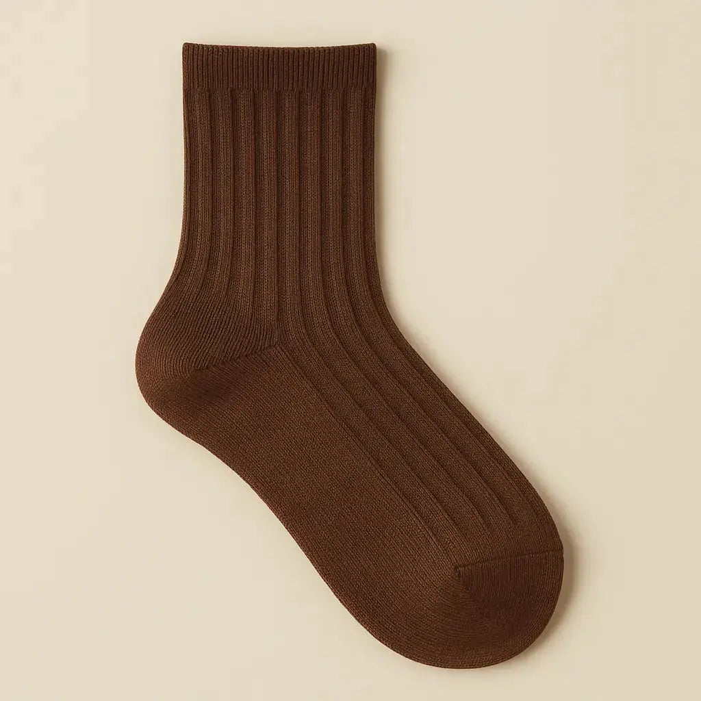 Chaussettes enfants marron en coton mi-mollet vue à plat