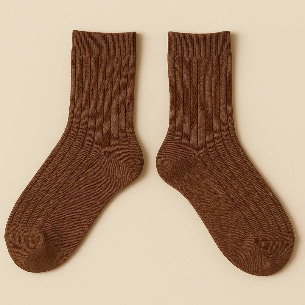 Chaussettes enfants marron en coton mi-mollet paire