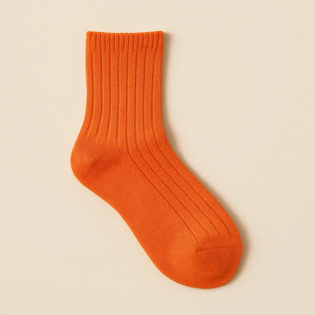 Chaussettes enfants Couleurs orange mollet coton vue à plat