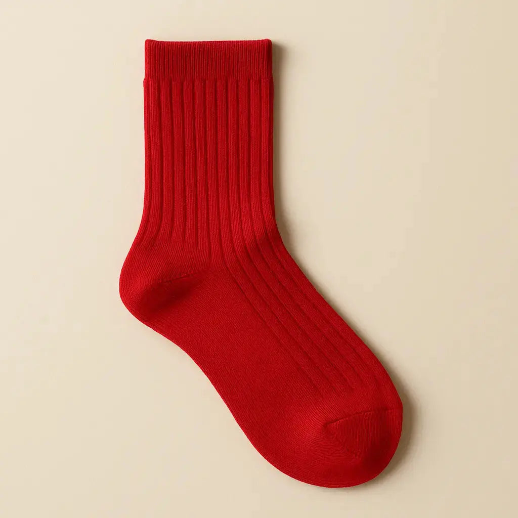 Chaussettes enfants Couleurs rouges en coton, mi-mollet vue à plat
