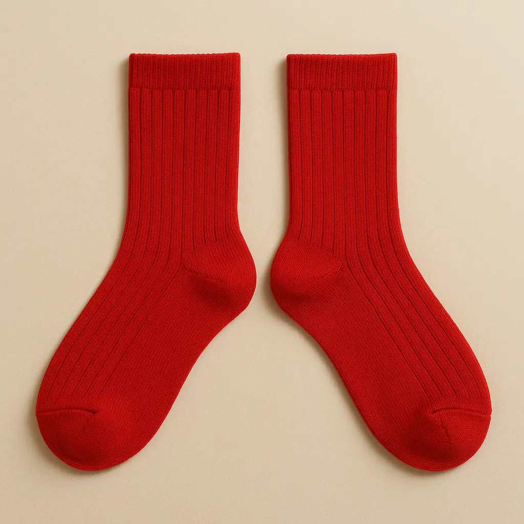 Chaussettes enfants Couleurs rouges en coton, mi-mollet paire