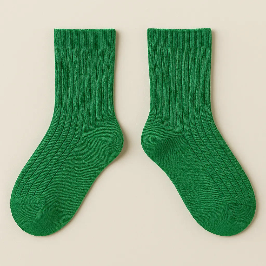 Chaussettes enfants Couleurs vert en coton mi-mollet paire