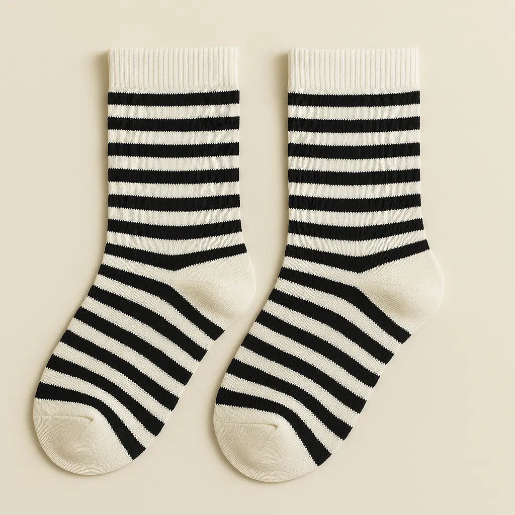 Chaussettes enfants rayures blanches mi-mollet en coton paire