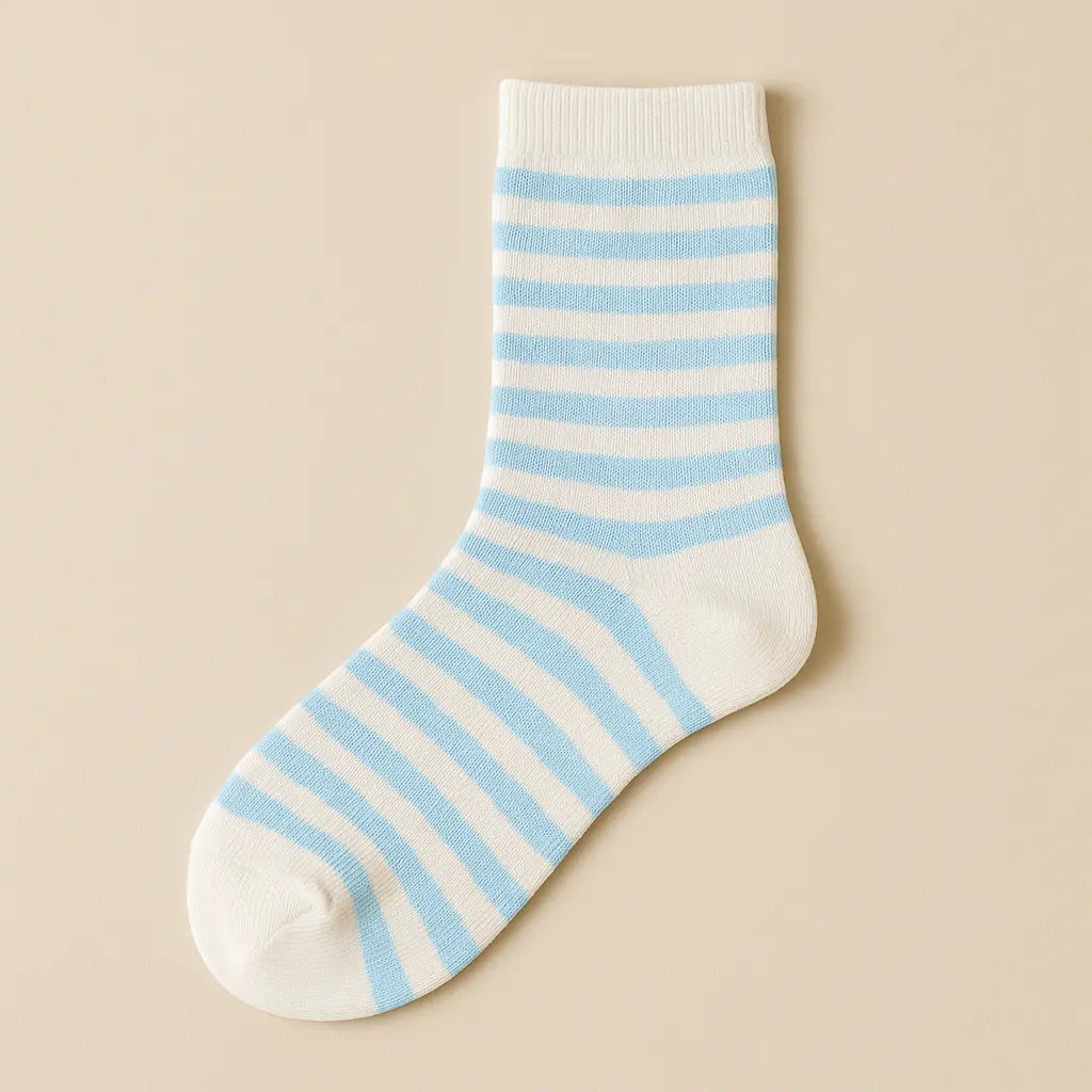 Chaussettes enfants rayures mollet coton blanc vue à plat