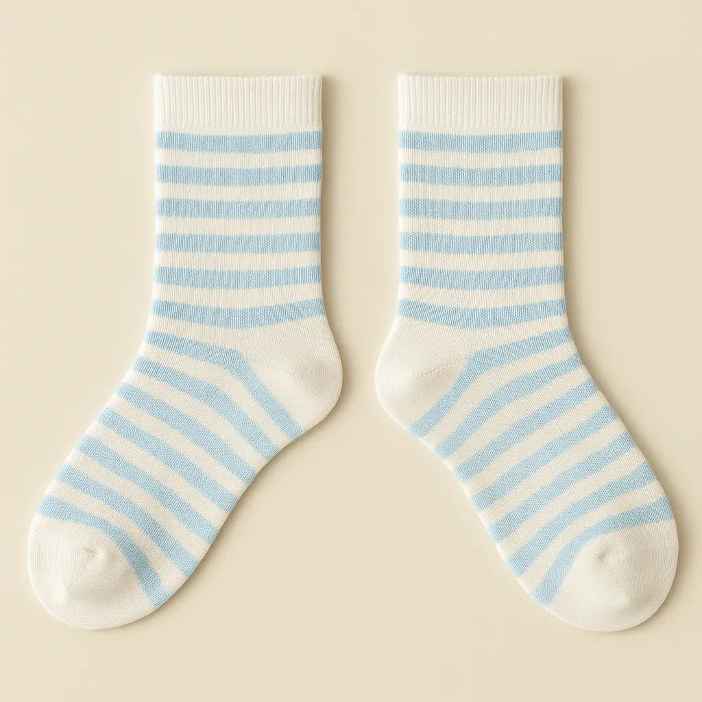 Chaussettes enfants rayures mollet coton blanc paire