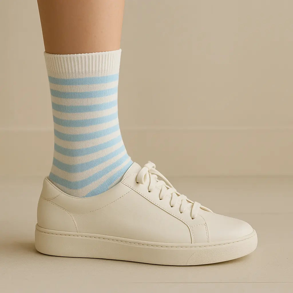 Chaussettes enfants rayures mollet coton blanc avec chaussures