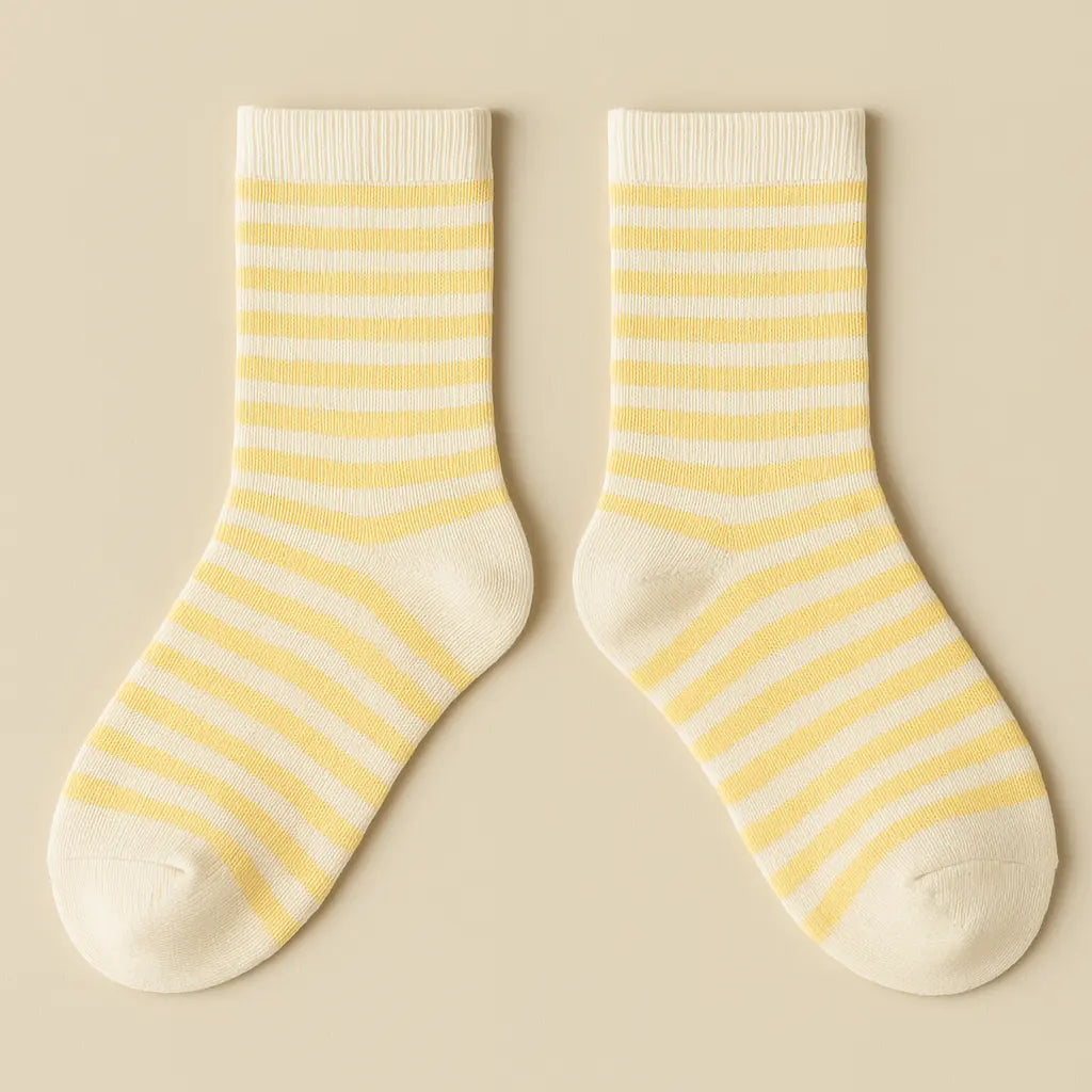 Chaussettes enfants rayures jaunes mollet en coton paire