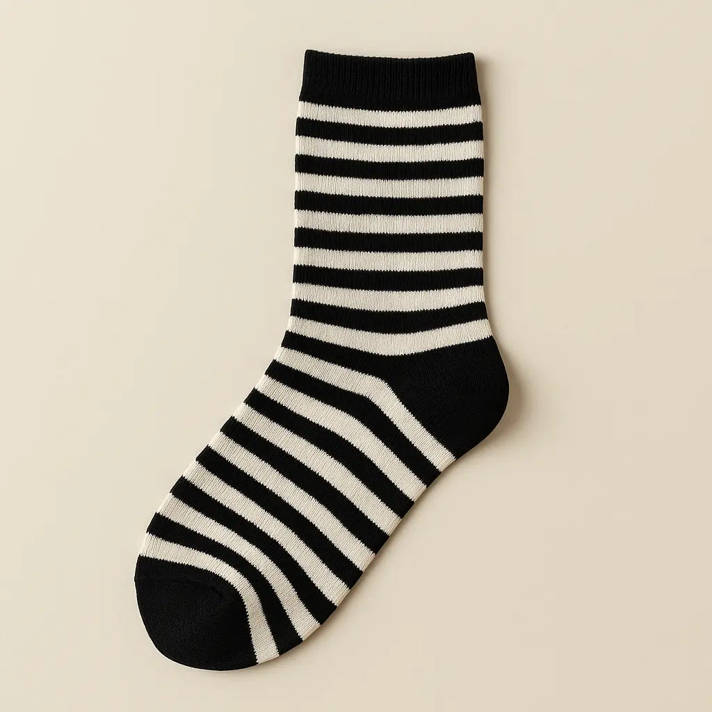 Chaussettes Enfants Rayures Noir Mollet Coton vue à plat
