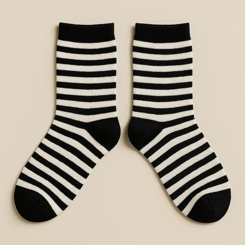 Chaussettes Enfants Rayures Noir Mollet Coton paire