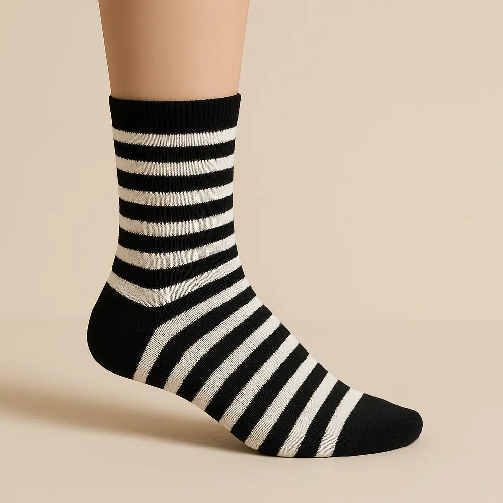 Chaussettes Enfants Rayures Noir Mollet Coton sur pied mannequin