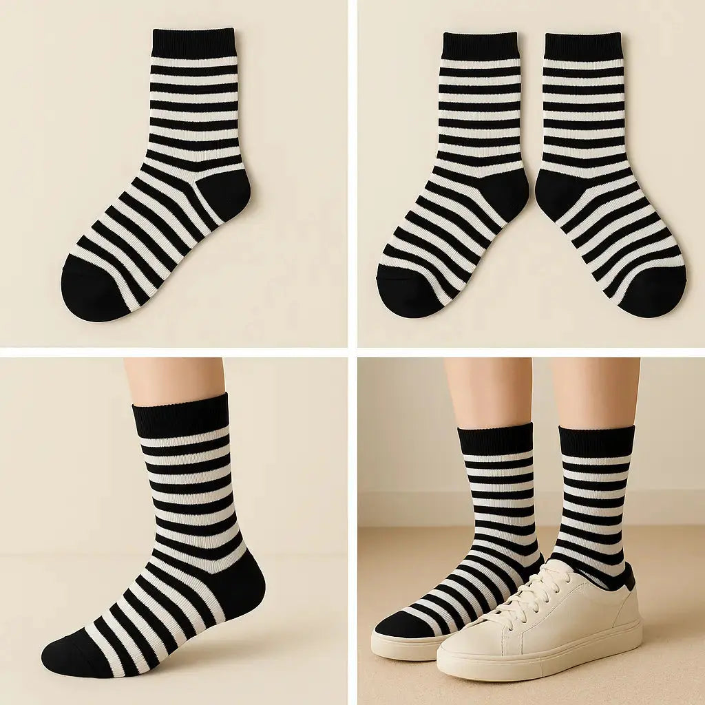 Chaussettes Enfants Rayures Noir Mollet Coton galerie produit