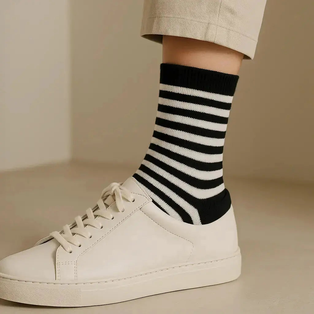 Chaussettes Enfant Rayures Noires Mollet Coton avec chaussures
