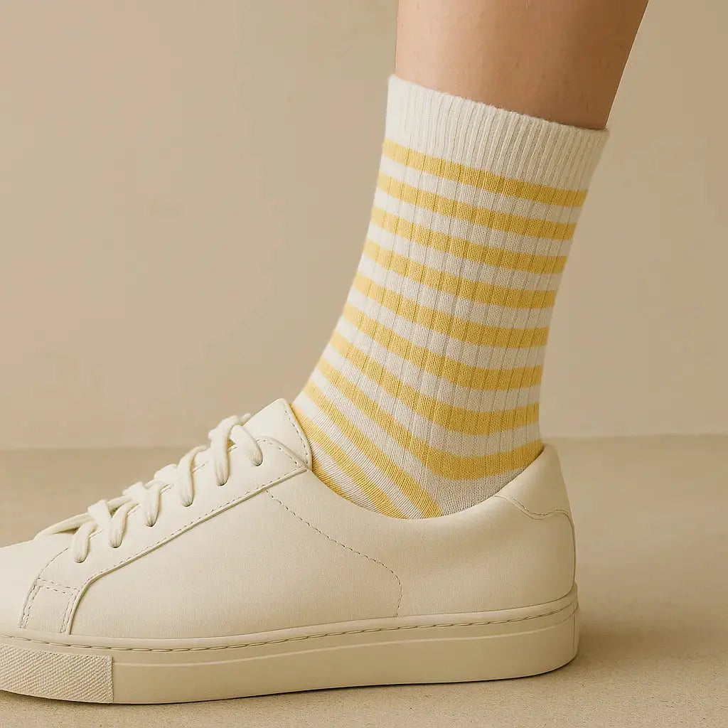 Chaussettes enfants rayures rose en coton mollet avec chaussures