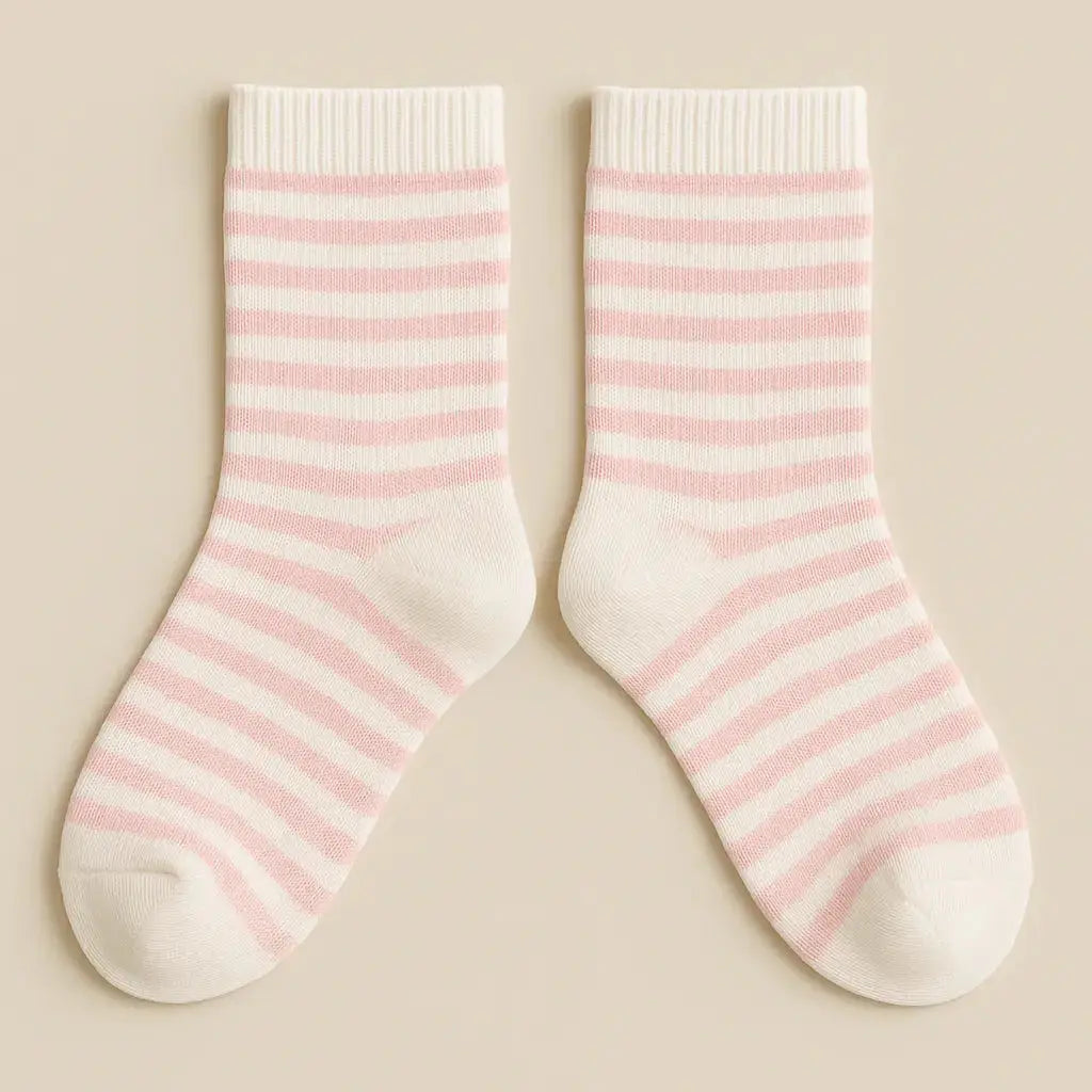 Chaussettes enfants rayures violettes en coton mi-mollet paire
