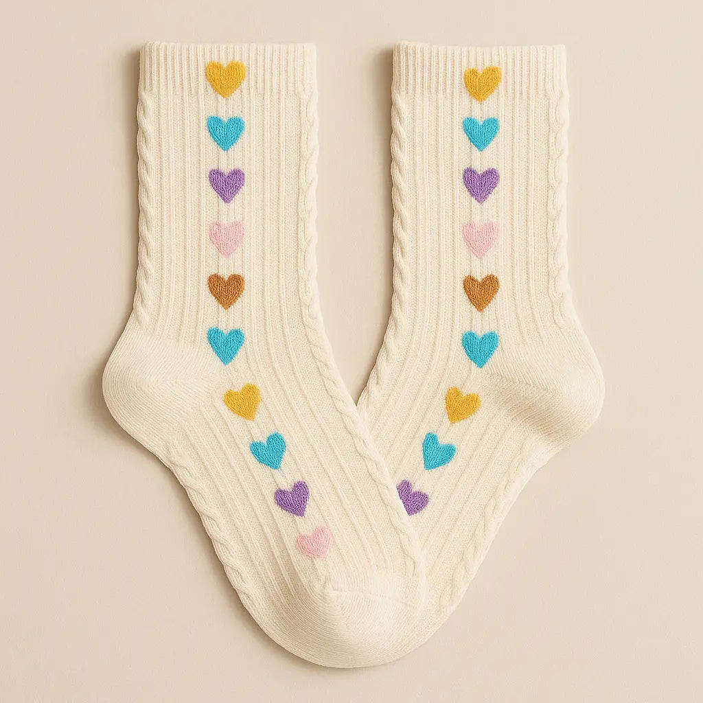 Chaussettes femme Cœurs mi-mollet en coton beige paire