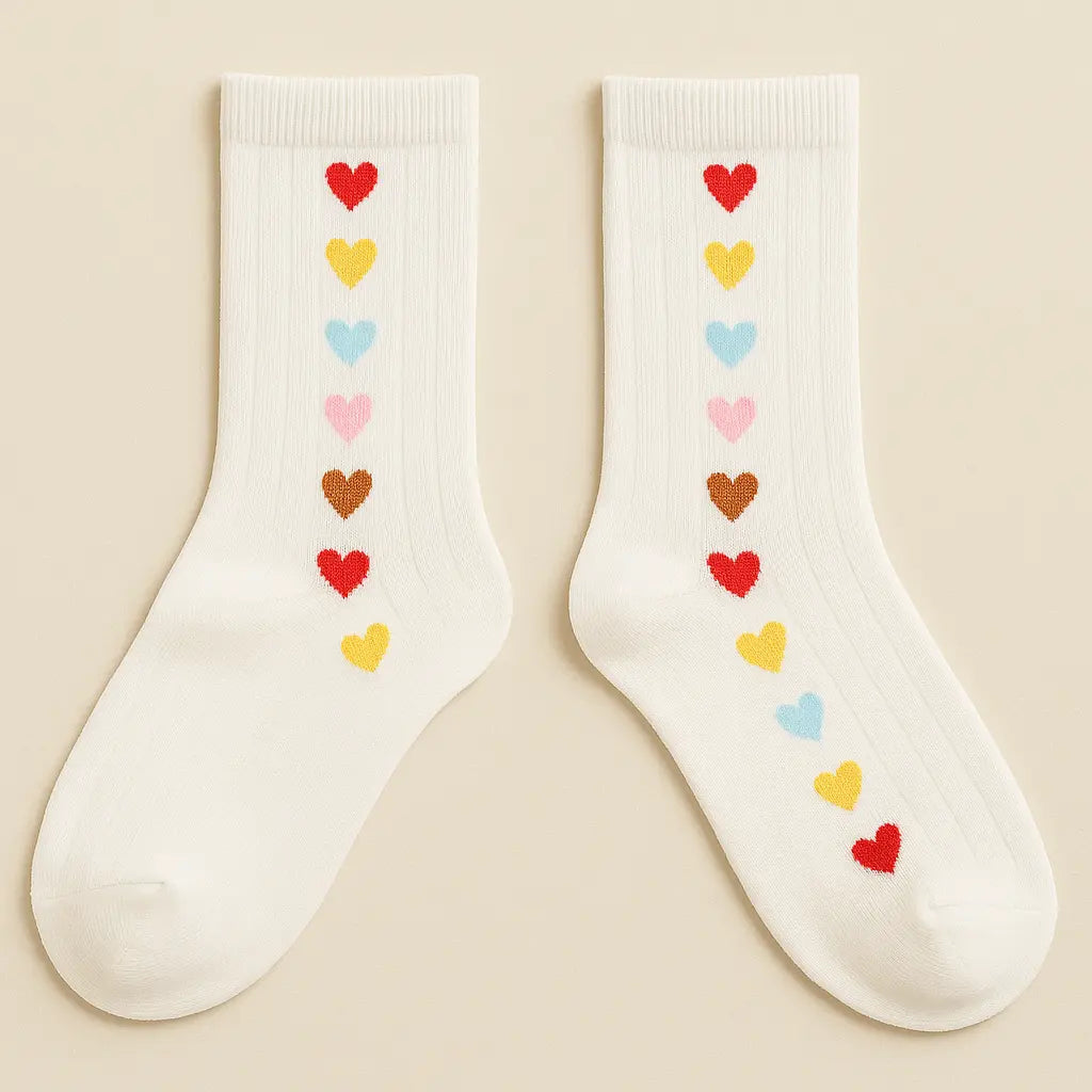 Chaussettes femmes Cœurs blanches en coton mi-mollet paire