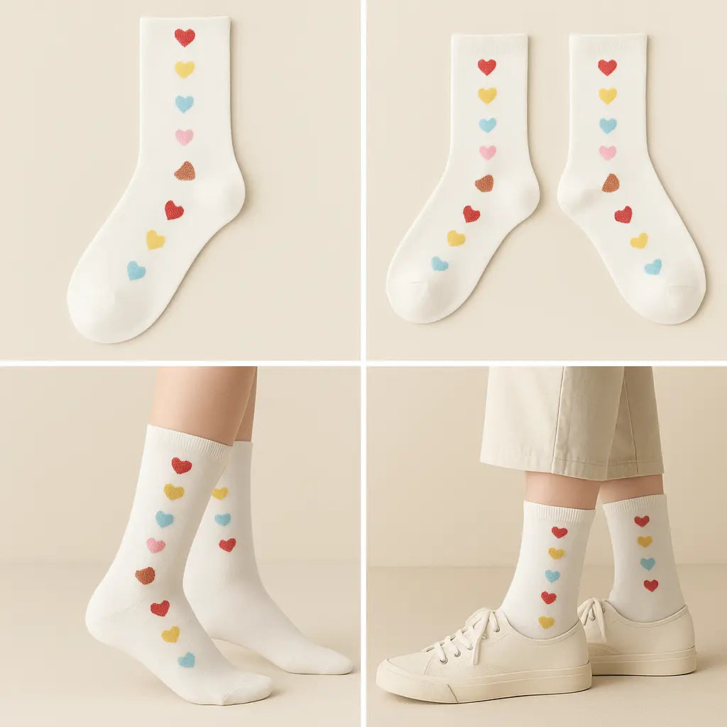 Chaussettes femmes Cœurs blanches en coton mi-mollet galerie produit