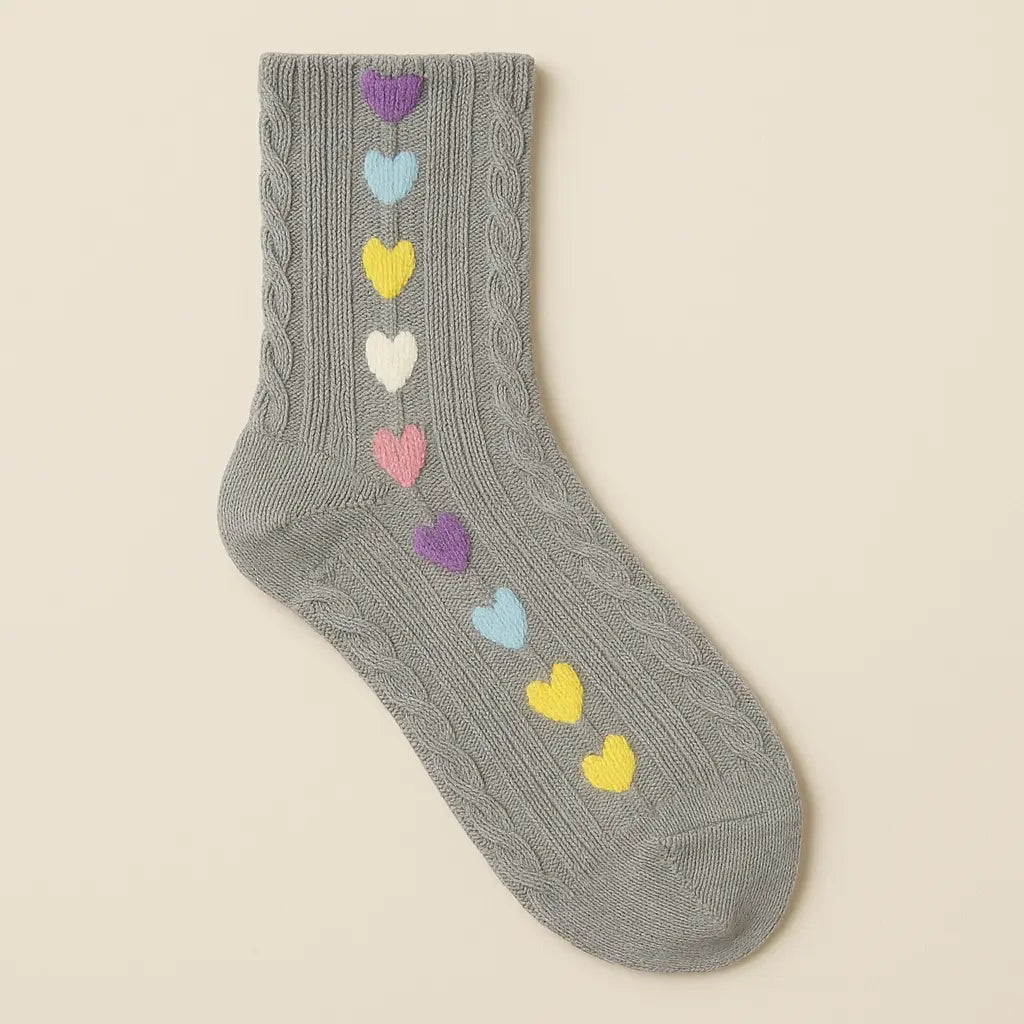 Chaussettes femmes Cœurs mollet coton gris clair vue à plat