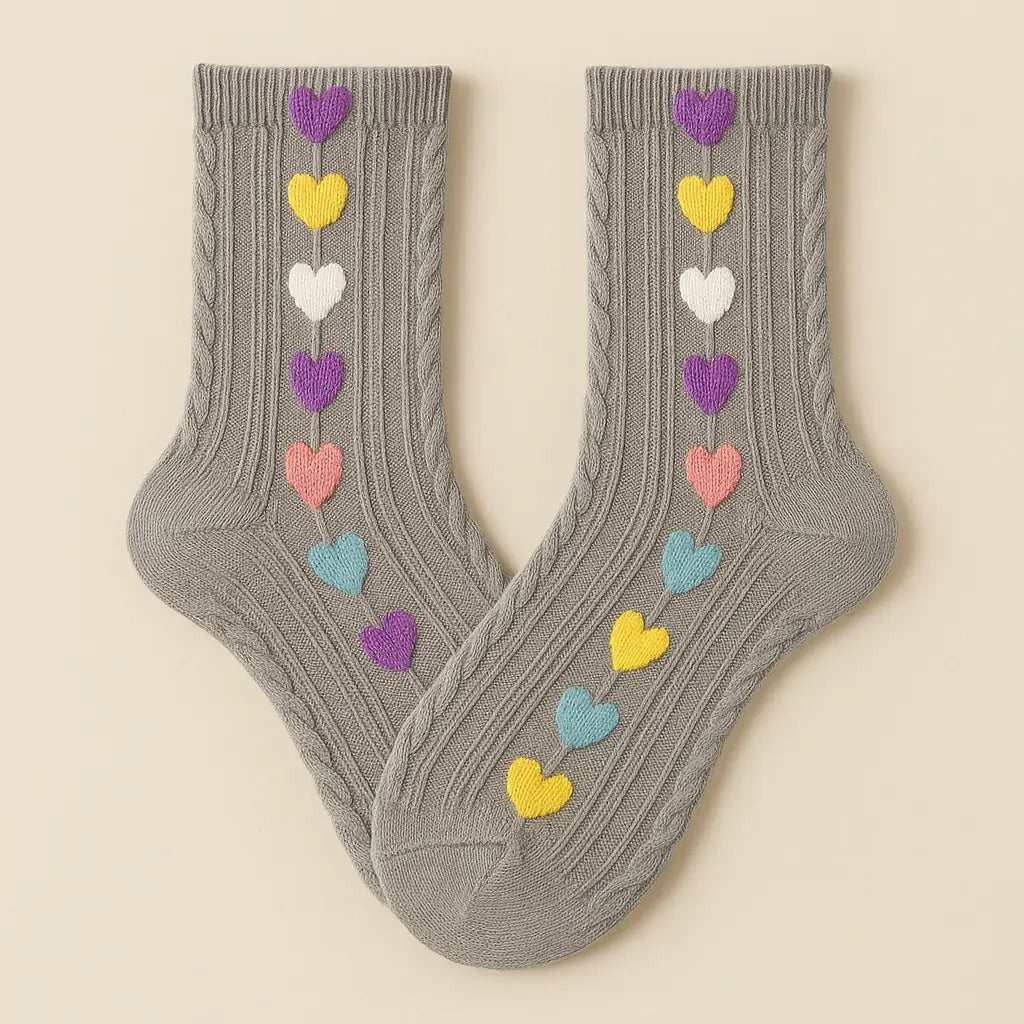 Chaussettes femmes Cœurs mollet coton gris clair paire