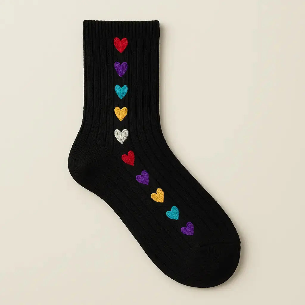 Chaussettes femmes Cœurs coton noir mollet vue à plat