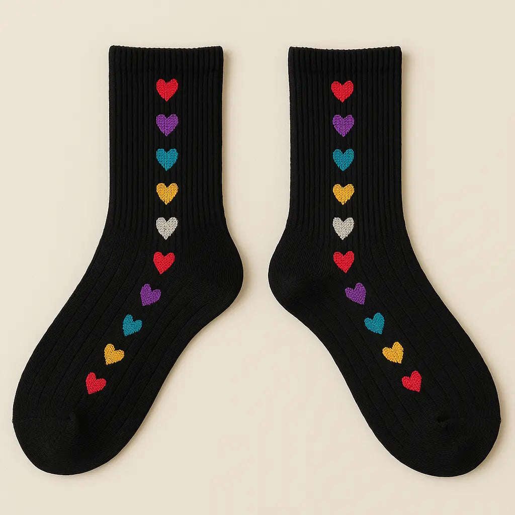 Chaussettes femmes Cœurs coton noir mollet paire
