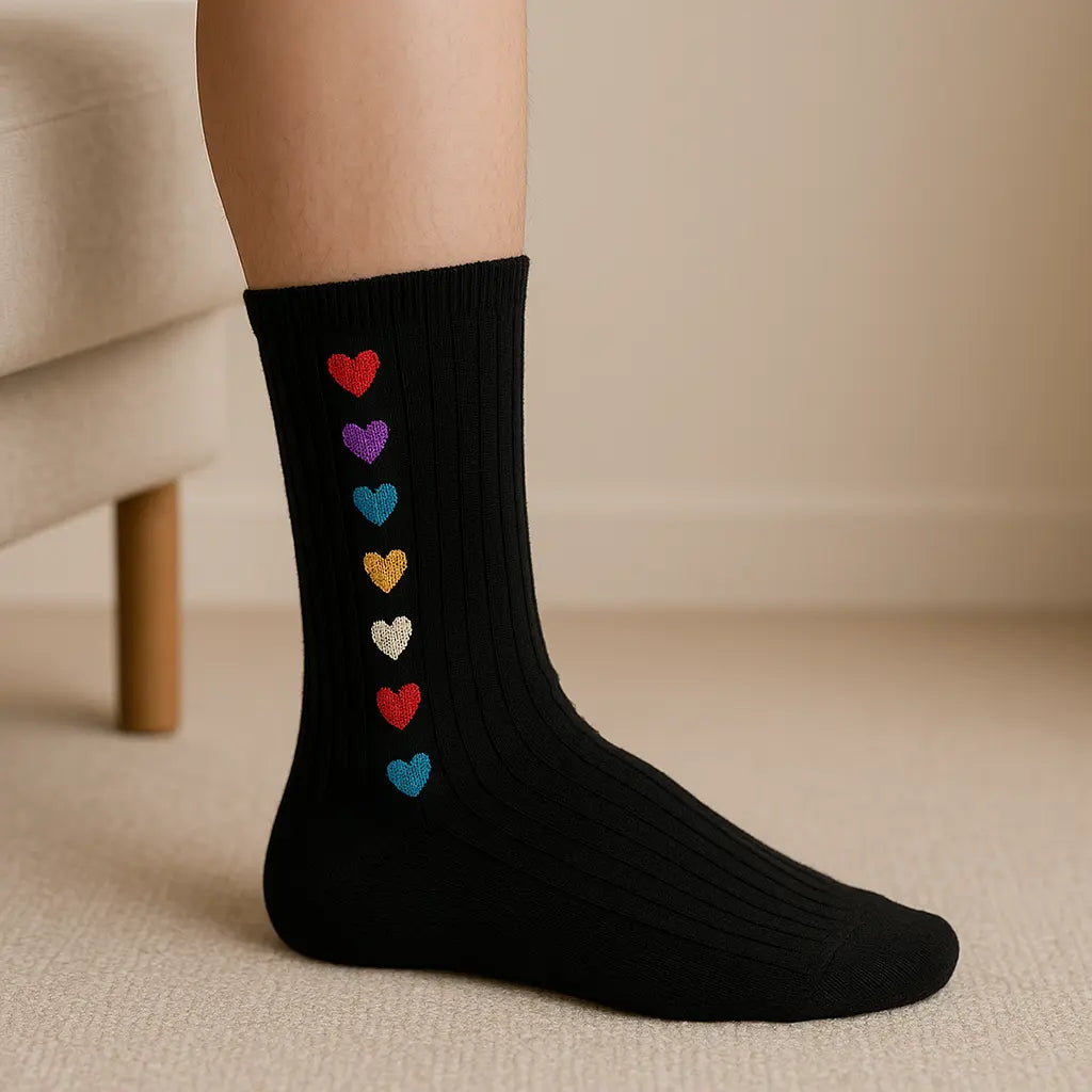 Chaussettes femmes Cœurs coton noir mollet en situation
