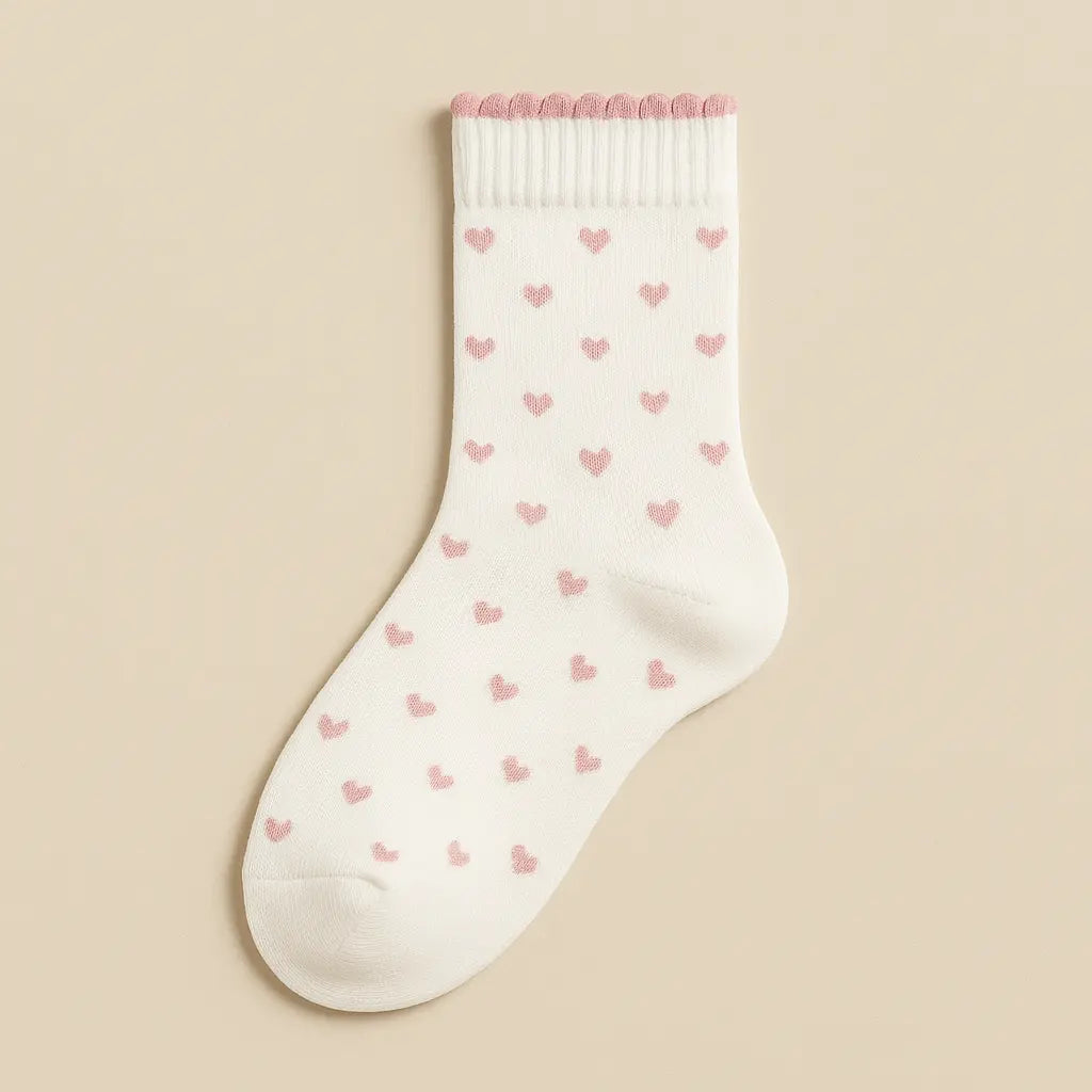 Chaussettes femmes Cœurs mi-mollet coton blanc vue à plat