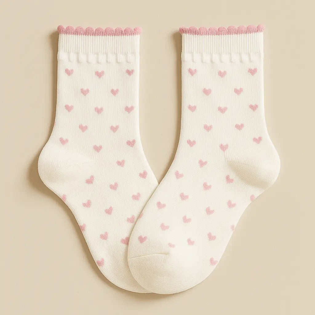 Chaussettes femmes Cœurs mi-mollet coton blanc paire