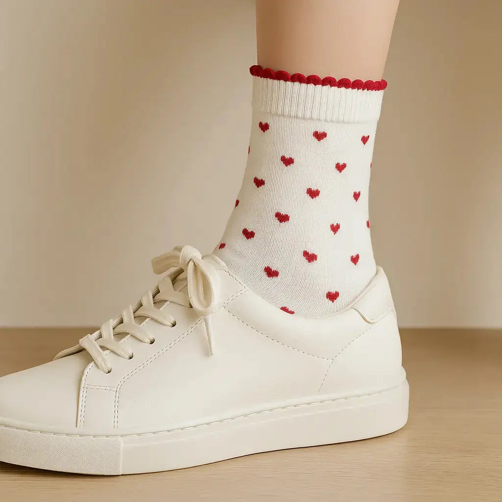 Chaussettes femmes Coeurs blanches mi-mollet coton avec chaussures