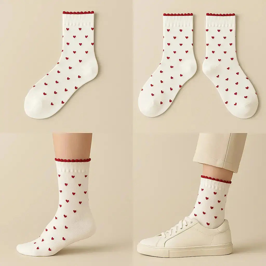 Chaussettes femmes Coeurs blanches mi-mollet coton galerie produit