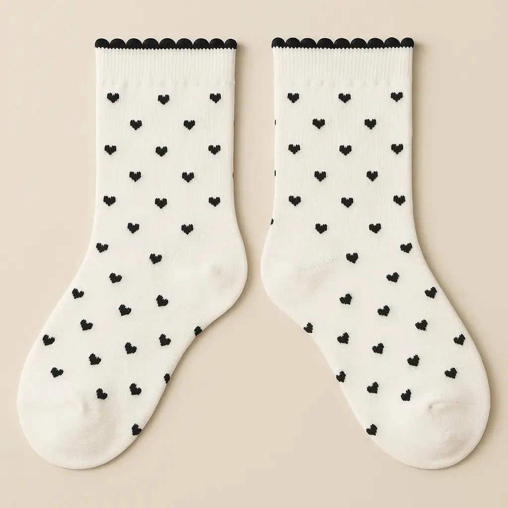 Chaussettes femmes Coeurs mi-mollet coton blanc paire