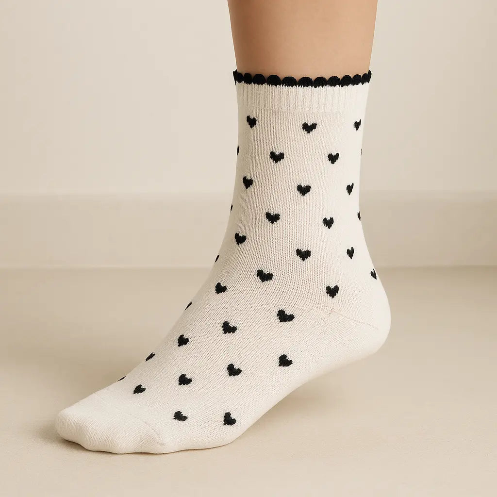 Chaussettes femmes Coeurs mi-mollet coton blanc sur pied mannequin