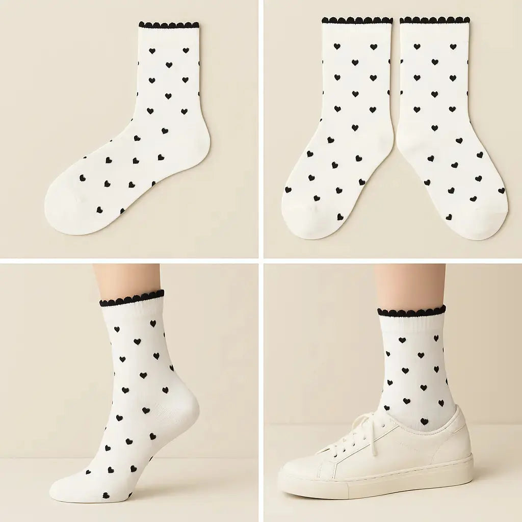 Chaussettes femmes Coeurs mi-mollet coton blanc galerie produit