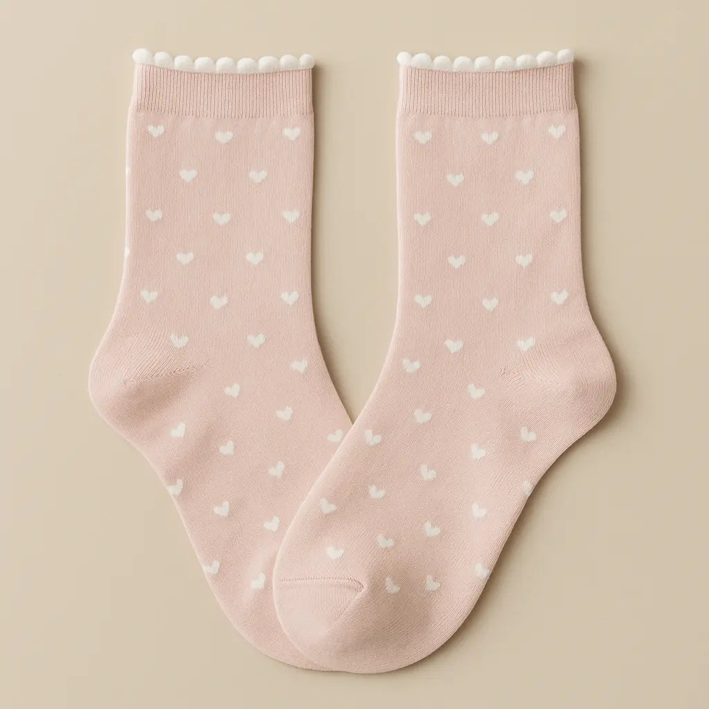 Chaussettes femmes Cœurs roses mi-mollet en coton paire