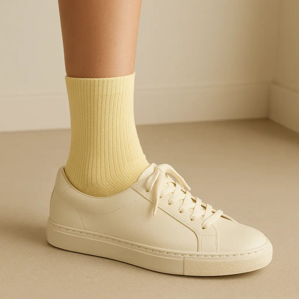 Chaussettes femmes Couleurs courtes coton jaune clair avec chaussures