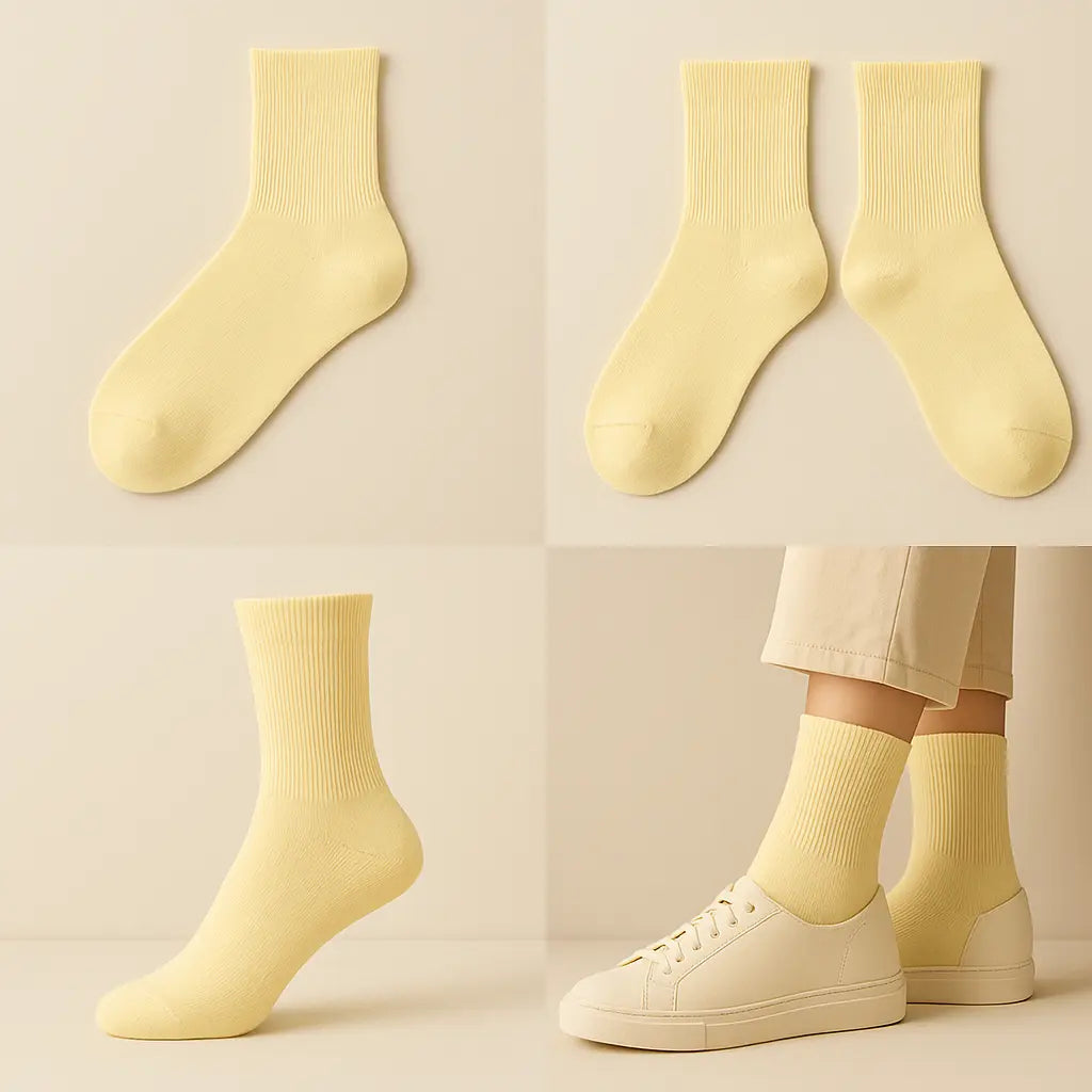Chaussettes femmes Couleurs courtes coton jaune clair galerie produit