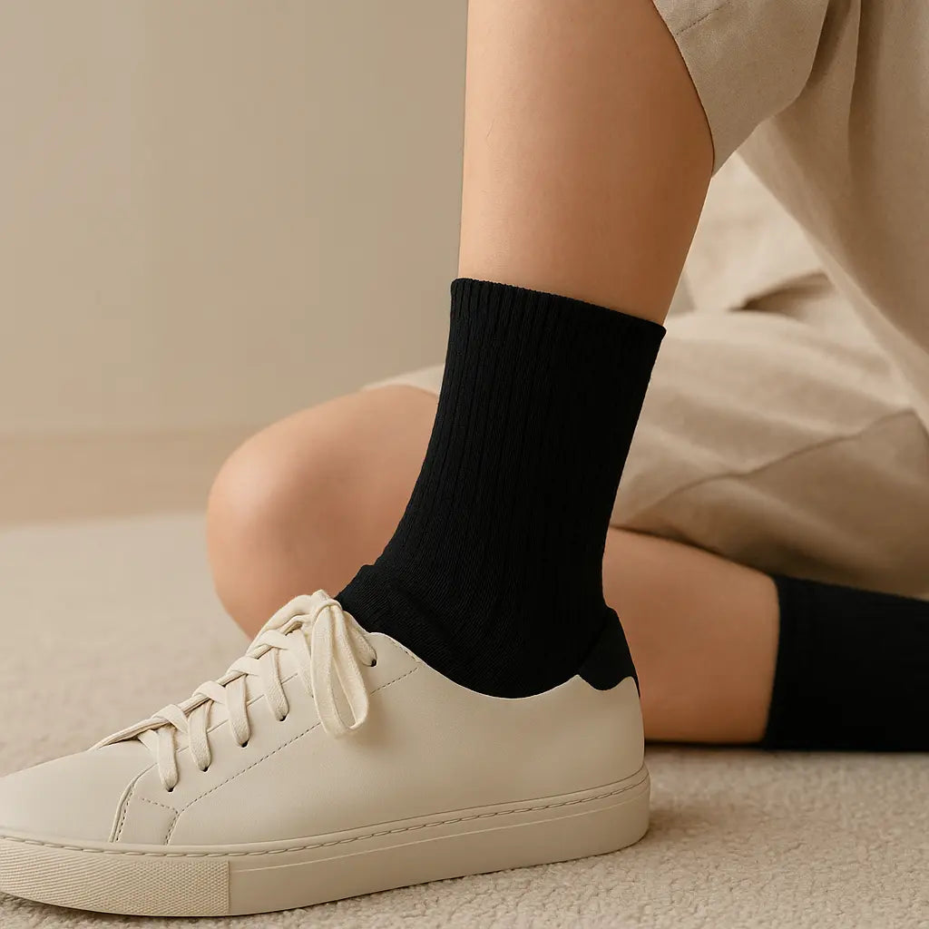 Chaussettes femmes Courtes Coton Noir Collection Couleurs en situation