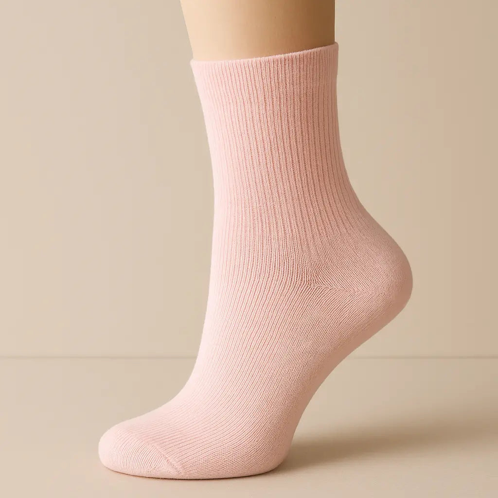 Chaussettes femmes Couleurs rose clair courtes en coton sur pied mannequin