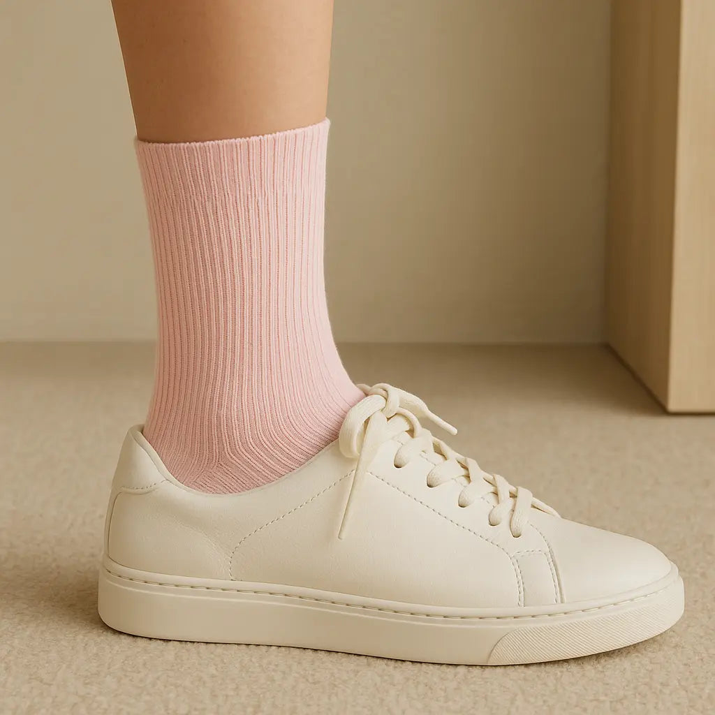 Chaussettes femmes Couleurs rose clair courtes en coton en situation