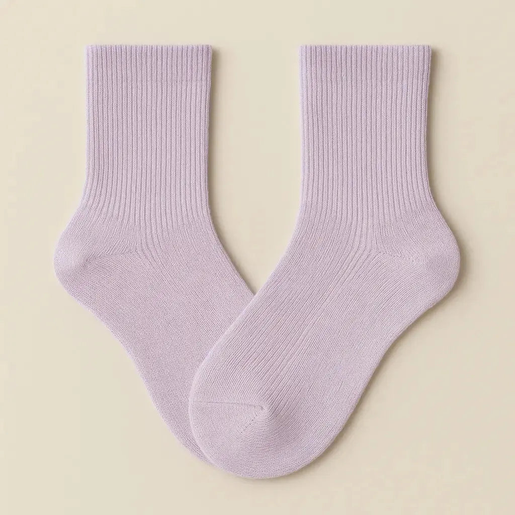 Chaussettes femmes couleur violet clair courtes en coton paire