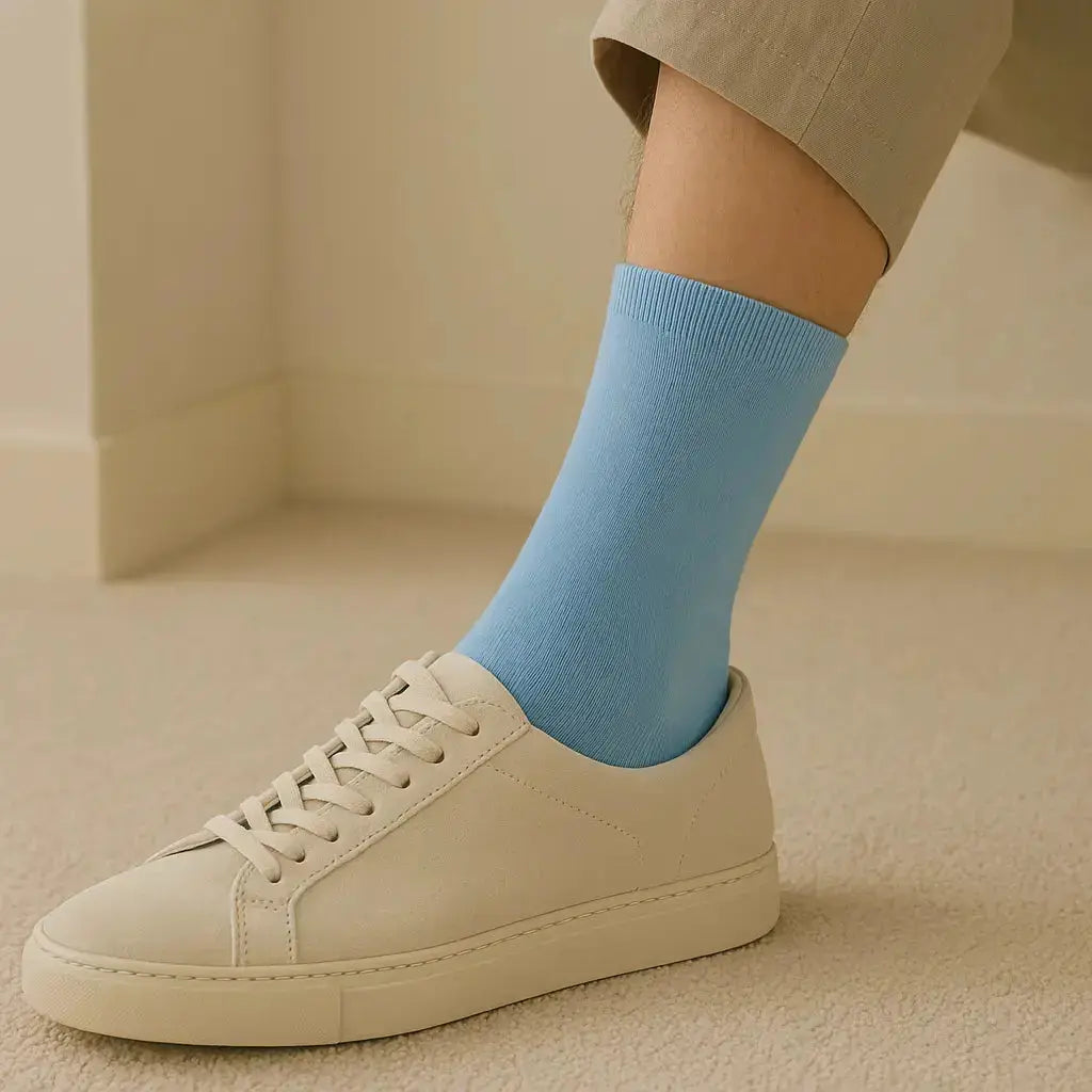 Chaussettes Femme Couleurs Bleu Clair en Coton Mollet en situation
