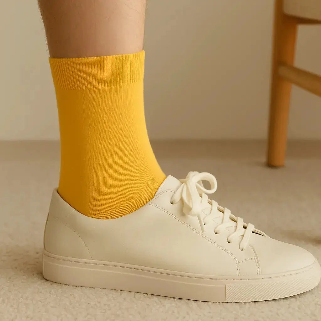 Chaussettes Femmes Couleurs Jaune Mangue Mollet Coton en situation