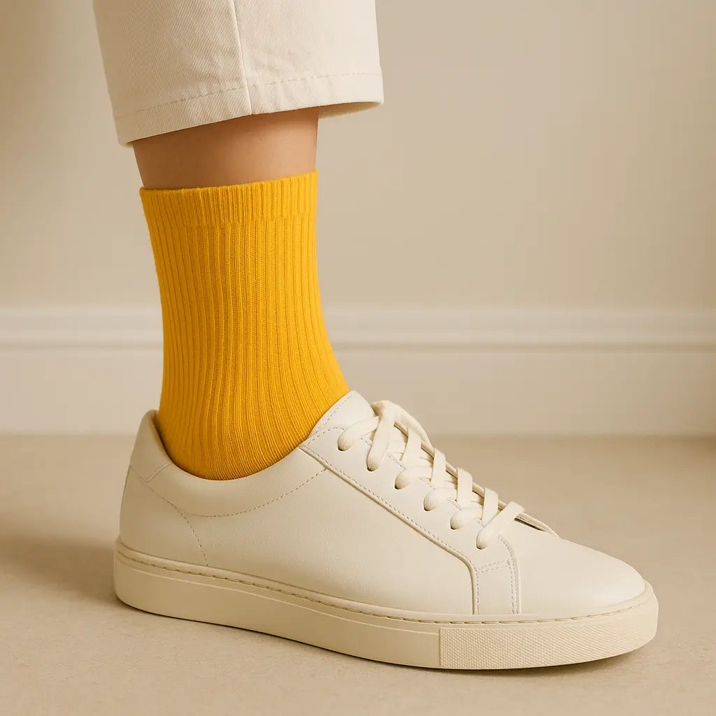 Chaussettes Femmes Couleurs Jaune Mangue Mollet Coton avec chaussures
