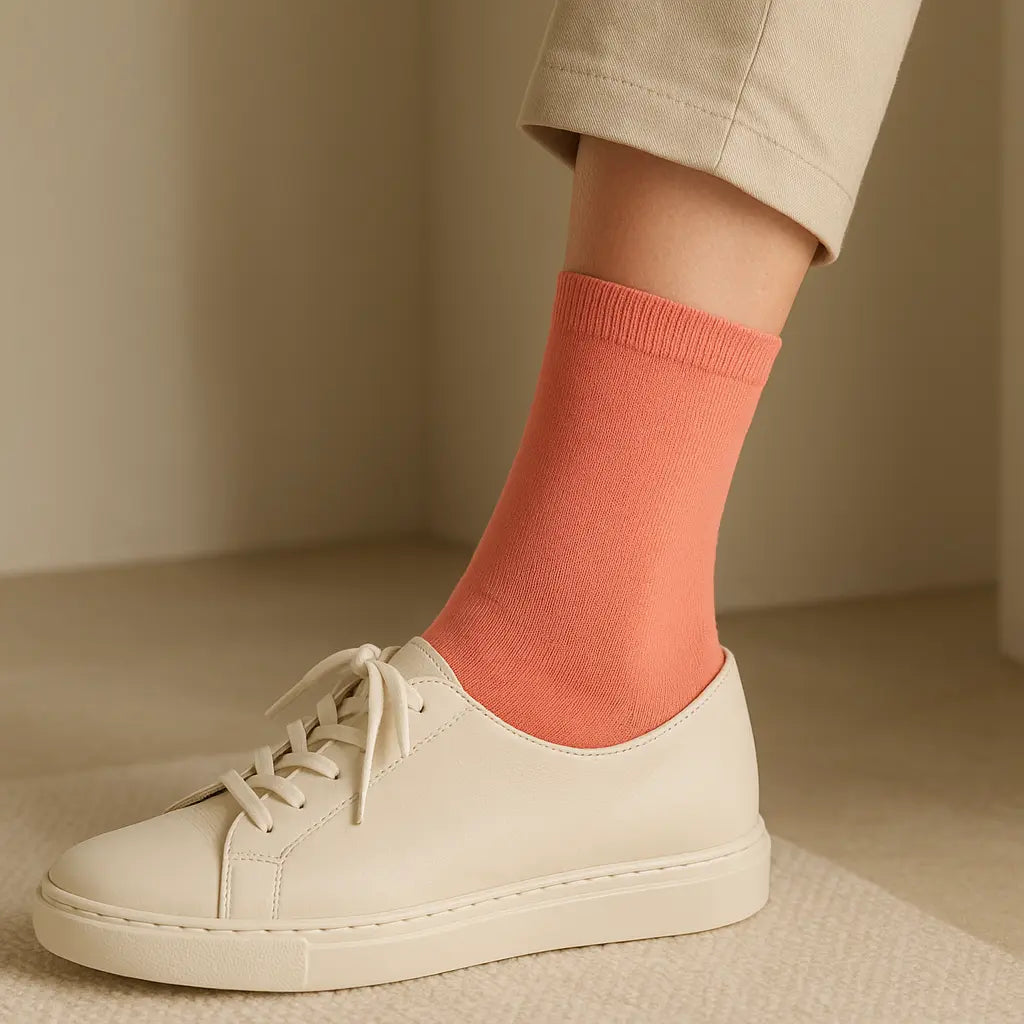 Chaussettes femmes Couleurs Rouge Corail coton mollet en situation