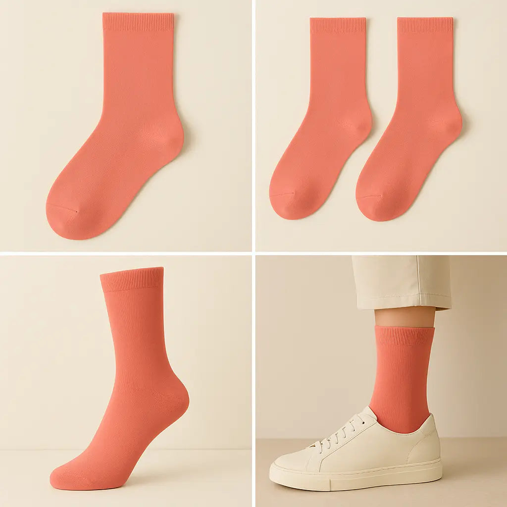 Chaussettes femmes Couleurs Rouge Corail coton mollet galerie produit