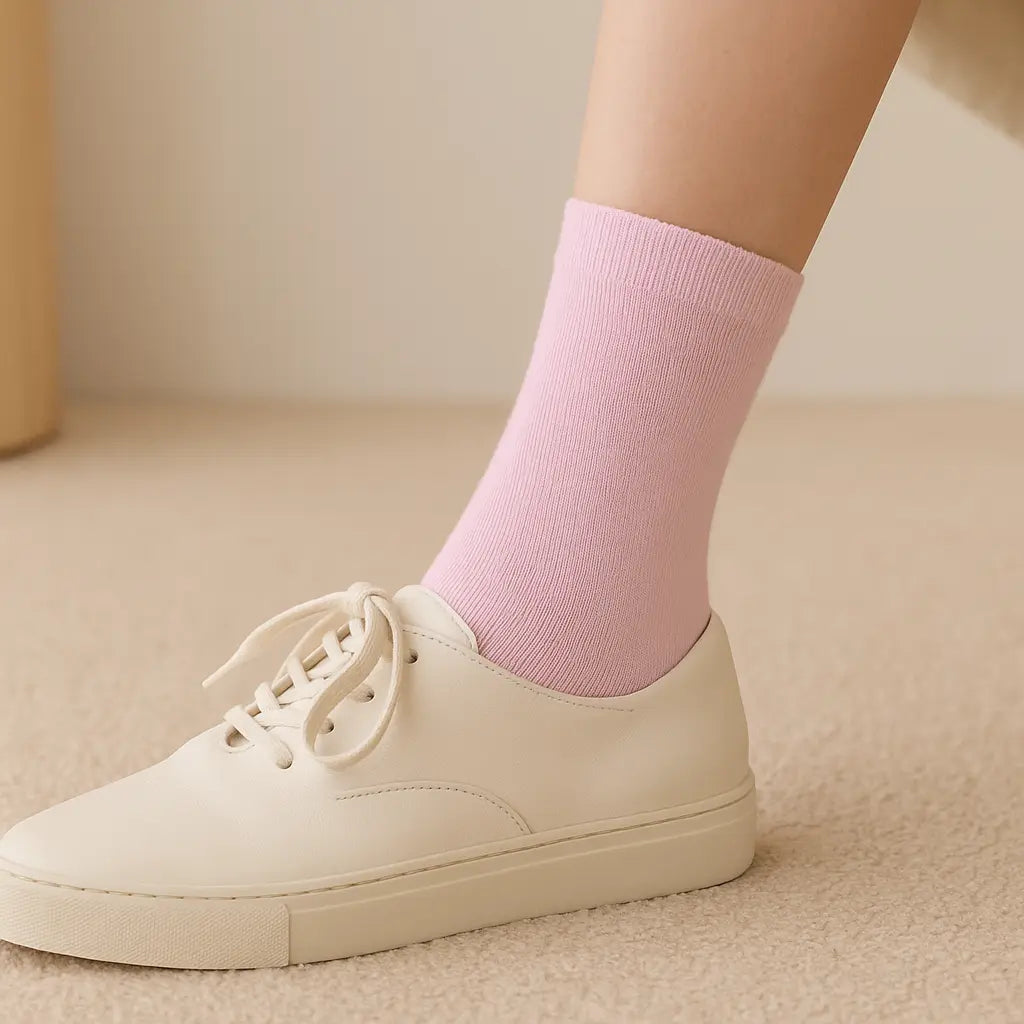 Chaussettes femmes Couleurs rose clair en coton mollet en situation